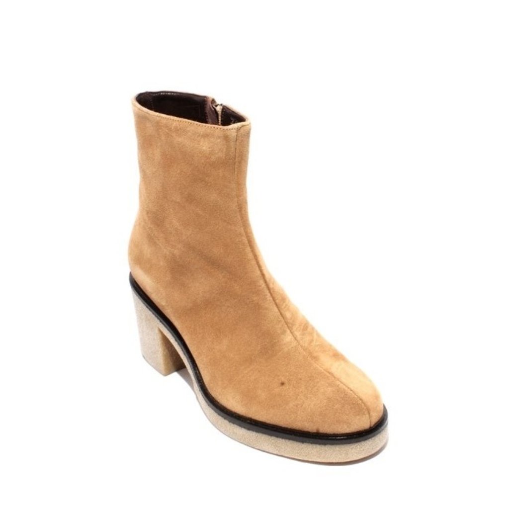 Italian Beige Suede / Leather Zip Up Ankle Heel Boots